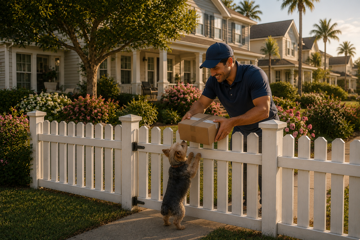 Mail carrier delivering the Lick&Chill calming lick mat package