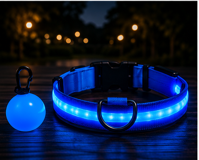 GlowCollar rechargeable LED dog collar in blue
