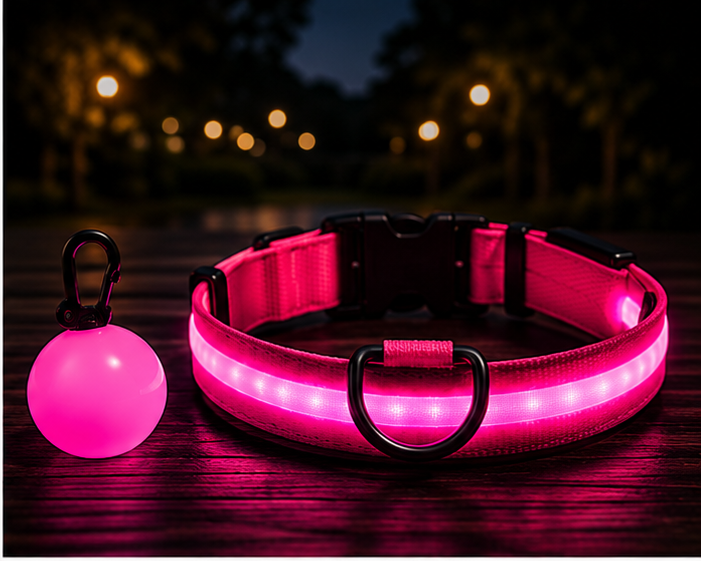 GlowCollar rechargeable LED dog collar in pink