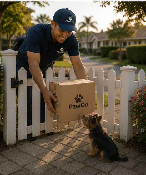 Mail carrier delivering the PawGo portable dog water bottle package