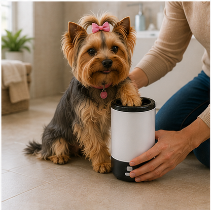 Dog with clean paws after using the PawSpin paw cleaner