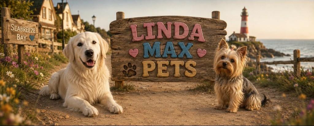 Máx y Linda junto al cartel de bienvenida de Seabreeze Bay